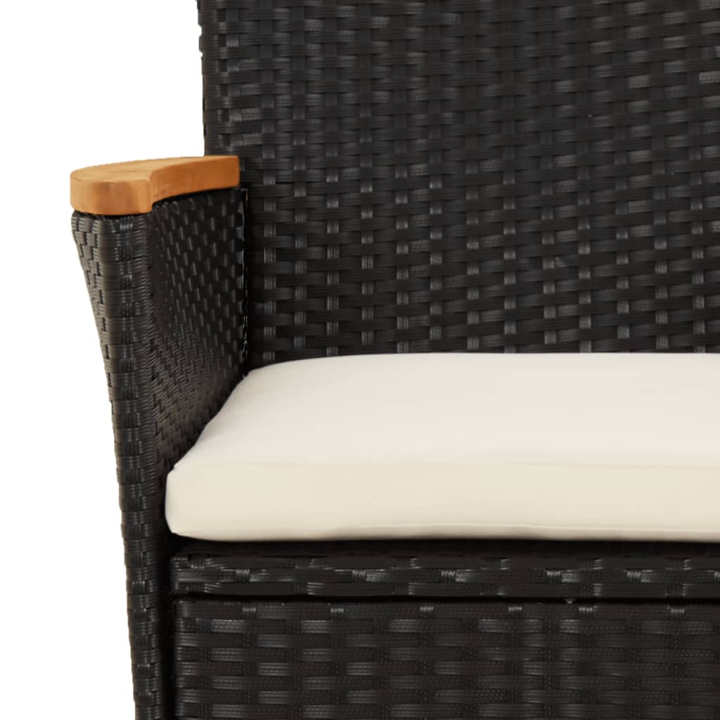 3-dijelni vrtni bistro set od poliratana s jastucima crni