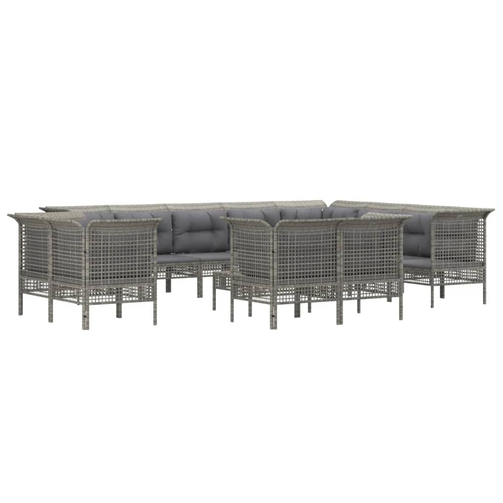 13-dijelna vrtna garnitura od poliratana s jastucima siva