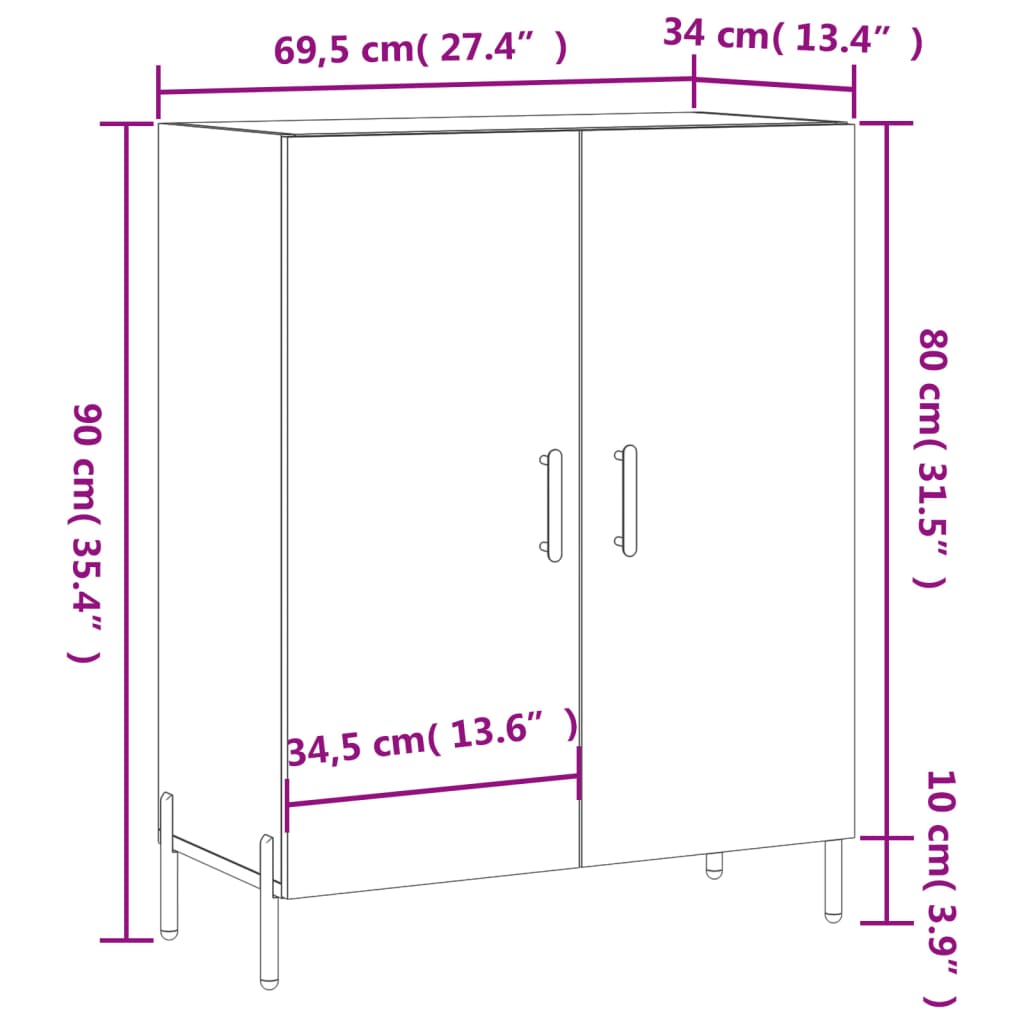 Komoda boja dimljenog hrasta 69,5x34x90 cm konstruirano drvo