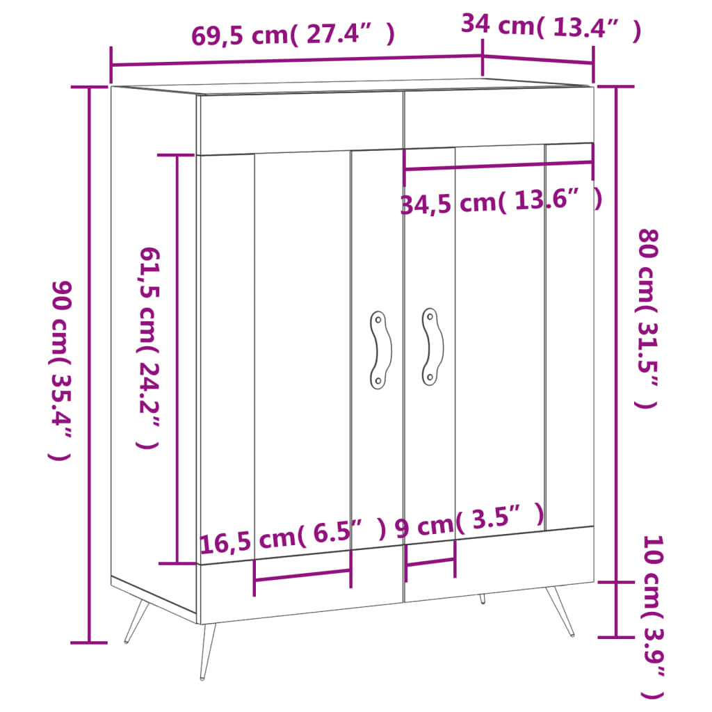 Komoda sjajna bijela 69,5x34x90 cm od konstruiranog drva