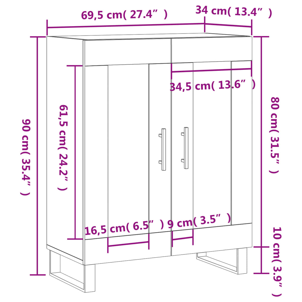 Komoda boja dimljenog hrasta 69,5x34x90 cm konstruirano drvo