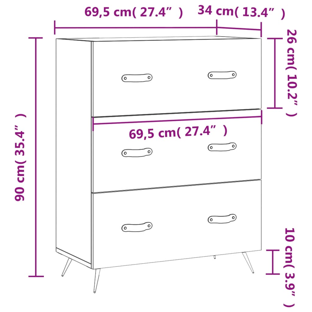Komoda siva boja betona 69,5 x 34 x 90 cm od konstruiranog drva