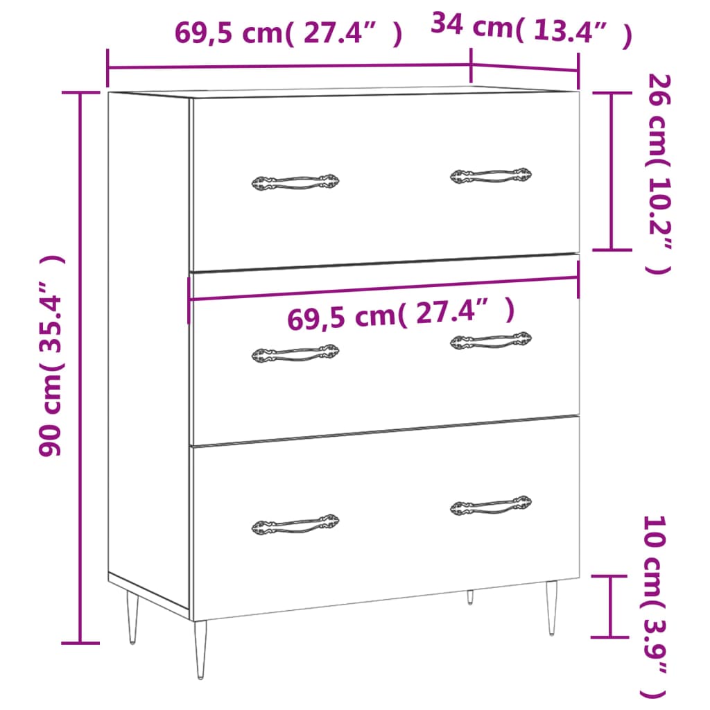 Komoda boja hrasta sonome 69,5x34x90 cm od konstruiranog drva