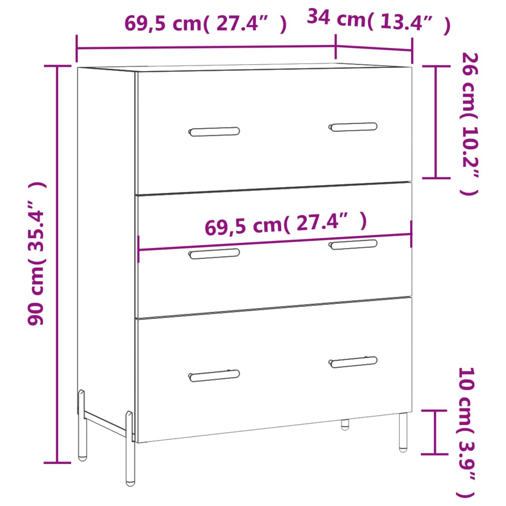 Komoda boja dimljenog hrasta 69,5x34x90 cm konstruirano drvo