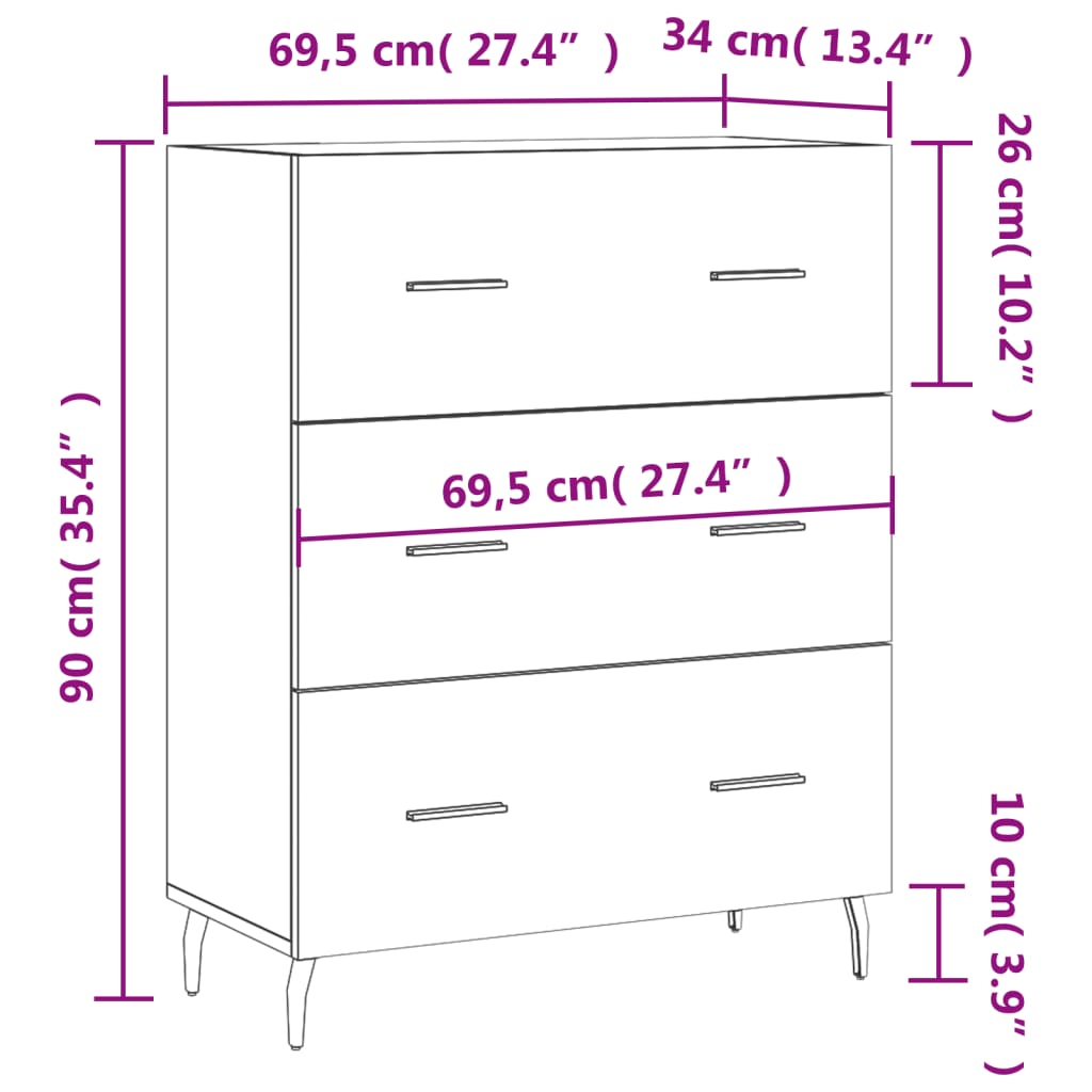 Komoda boja hrasta sonome 69,5x34x90 cm od konstruiranog drva