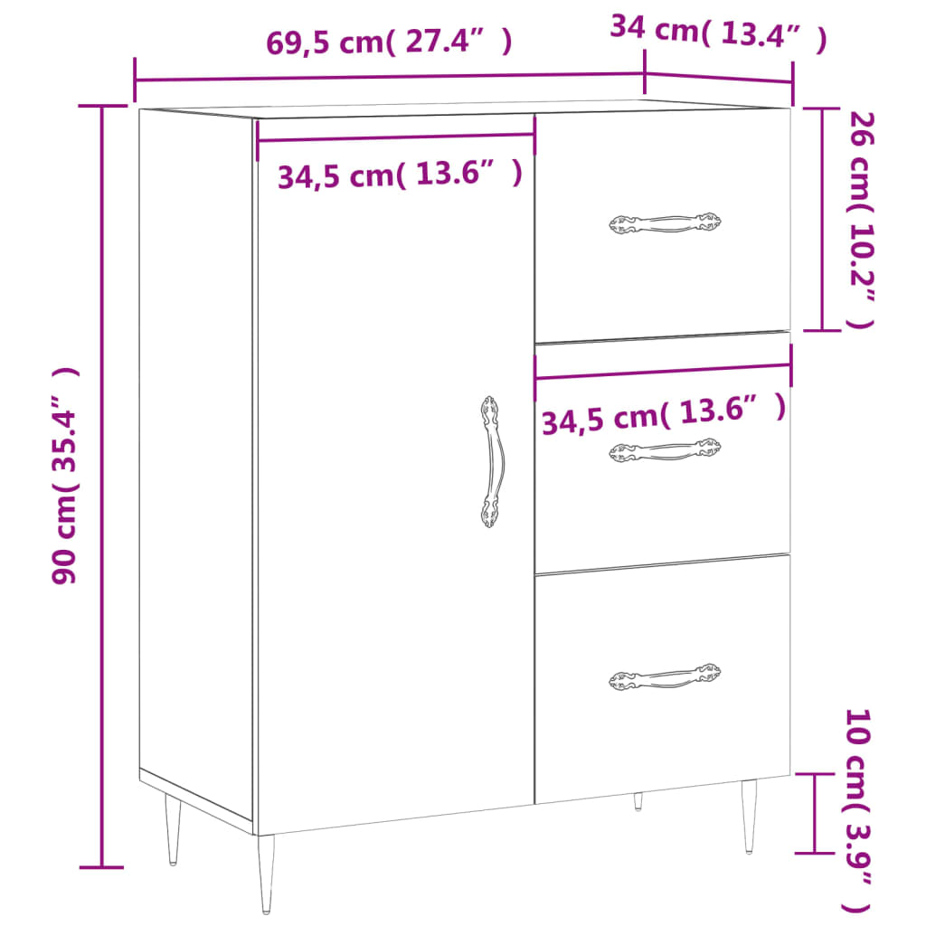 Komoda siva boja betona 69,5x34x90 cm od konstruiranog drva