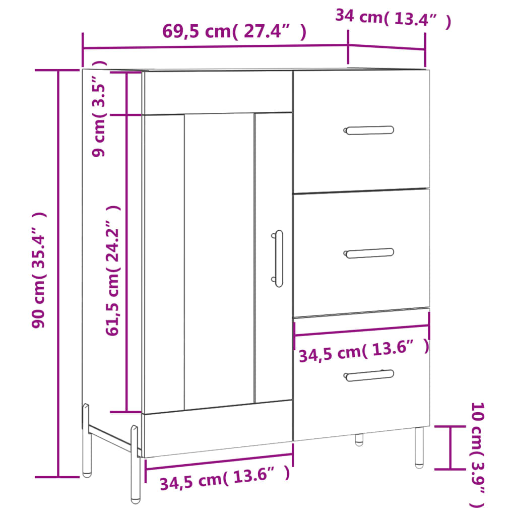 Komoda boja dimljenog hrasta 69,5x34x90 cm konstruirano drvo