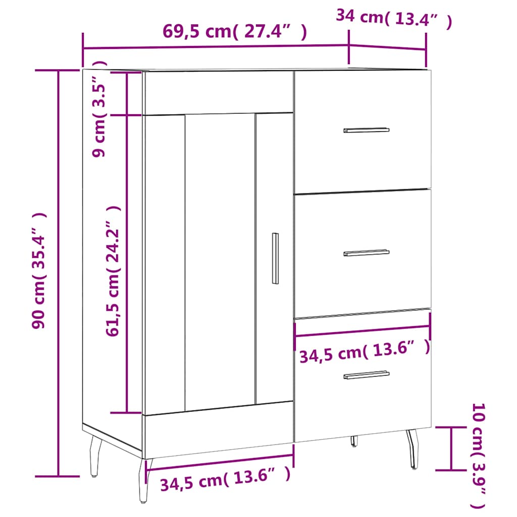 Komoda sjajna bijela 69,5x34x90 cm od konstruiranog drva