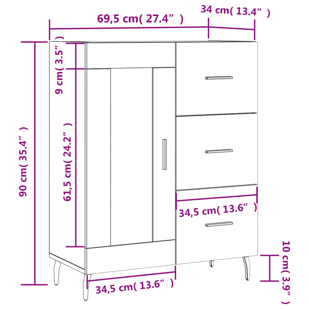 Komoda boja smeđeg hrasta 69,5x34x90 cm od konstruiranog drva