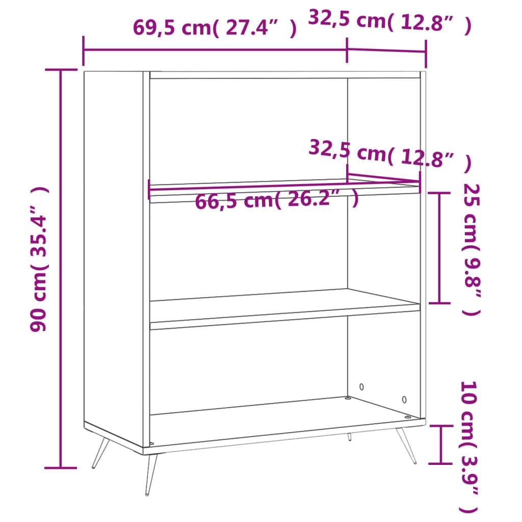 Regal za knjige bijeli 69,5 x 32,5 x 90 cm konstruirano drvo