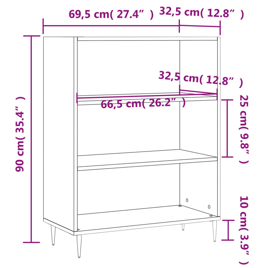 Regal za knjige boja betona 69,5x32,5x90 cm konstruirano drvo