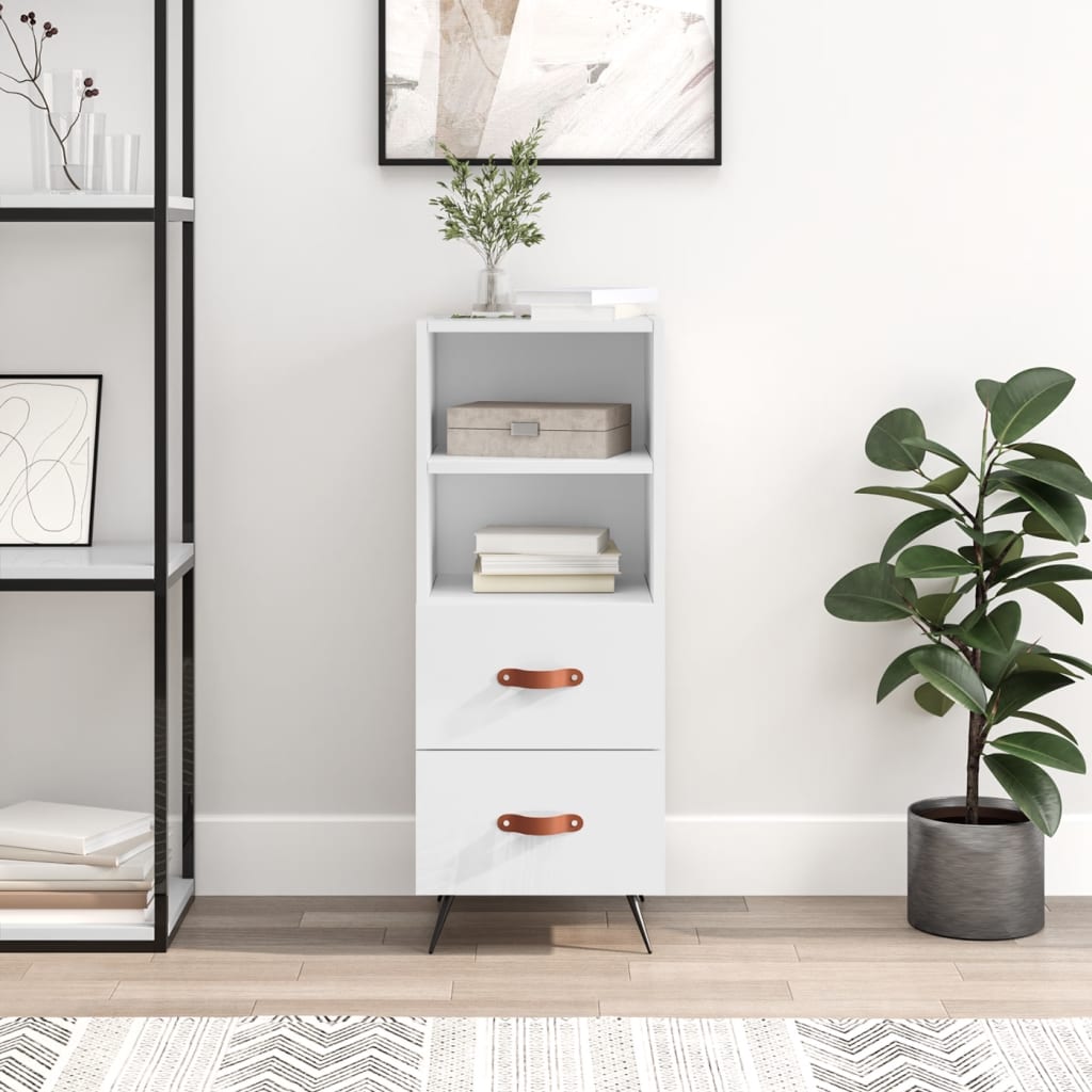 Komoda sjajna bijela 34,5 x 34 x 90 cm od konstruiranog drva