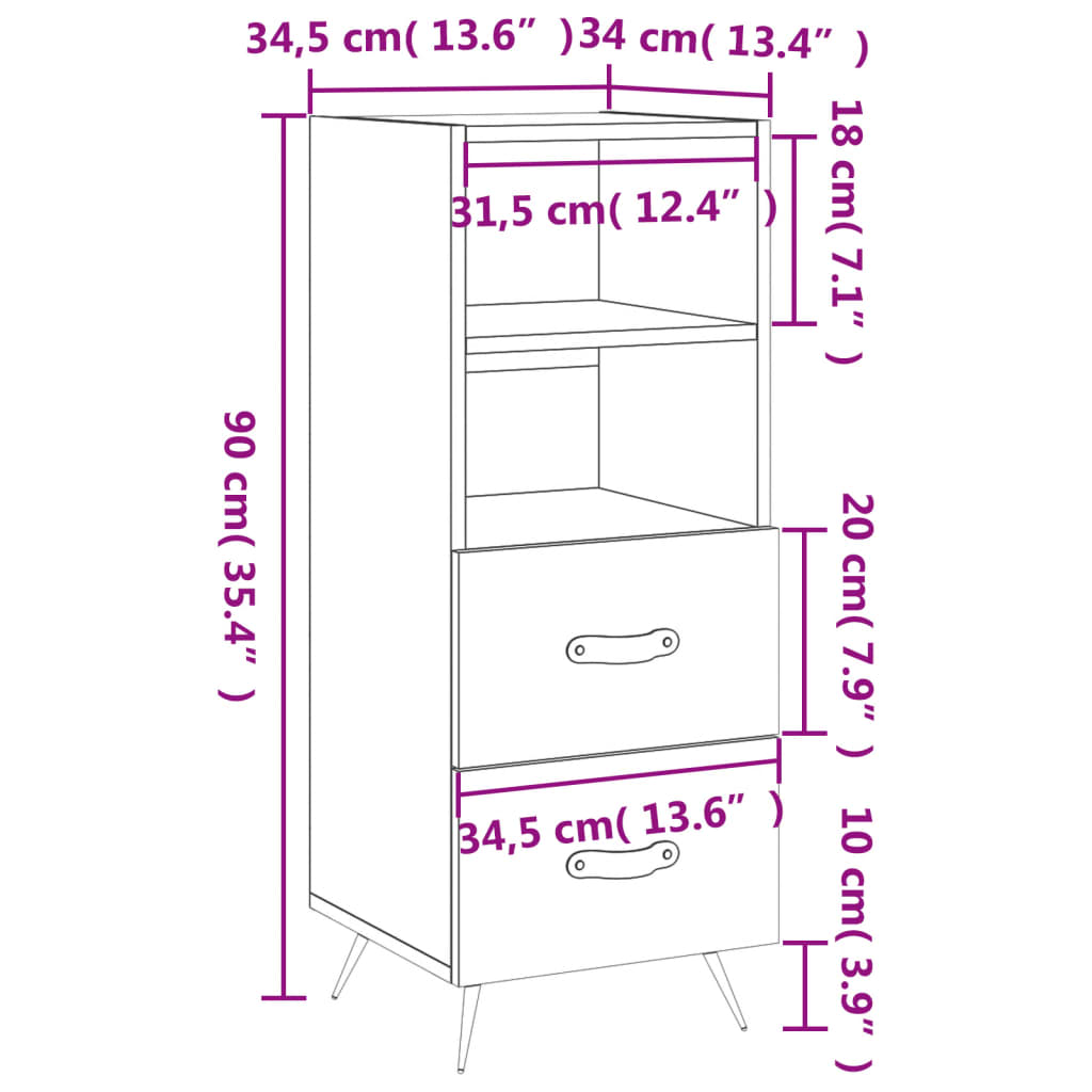 Komoda boja dimljenog hrasta 34,5x34x90 cm konstruirano drvo