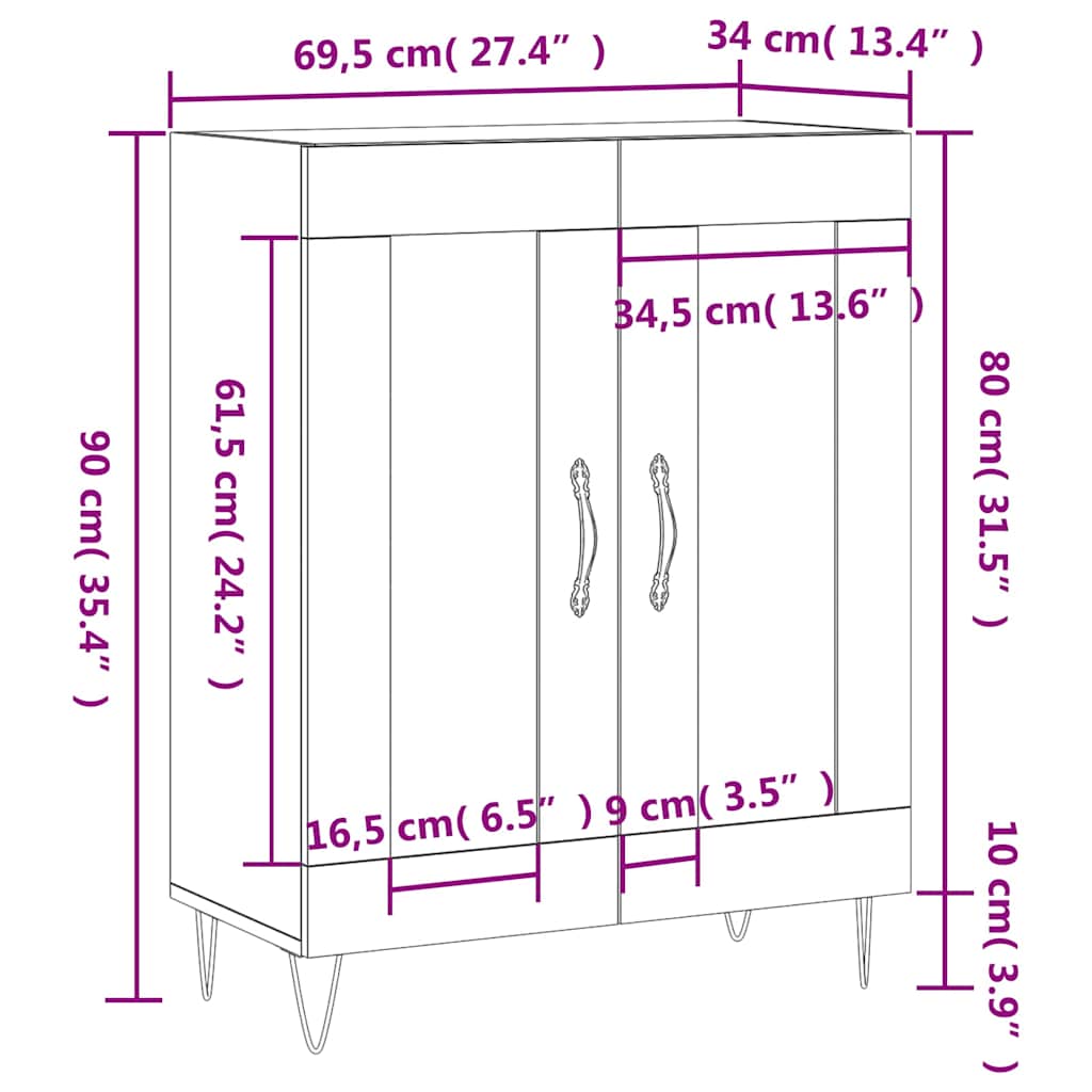 Komoda boja dimljenog hrasta 69,5x34x90 cm konstruirano drvo
