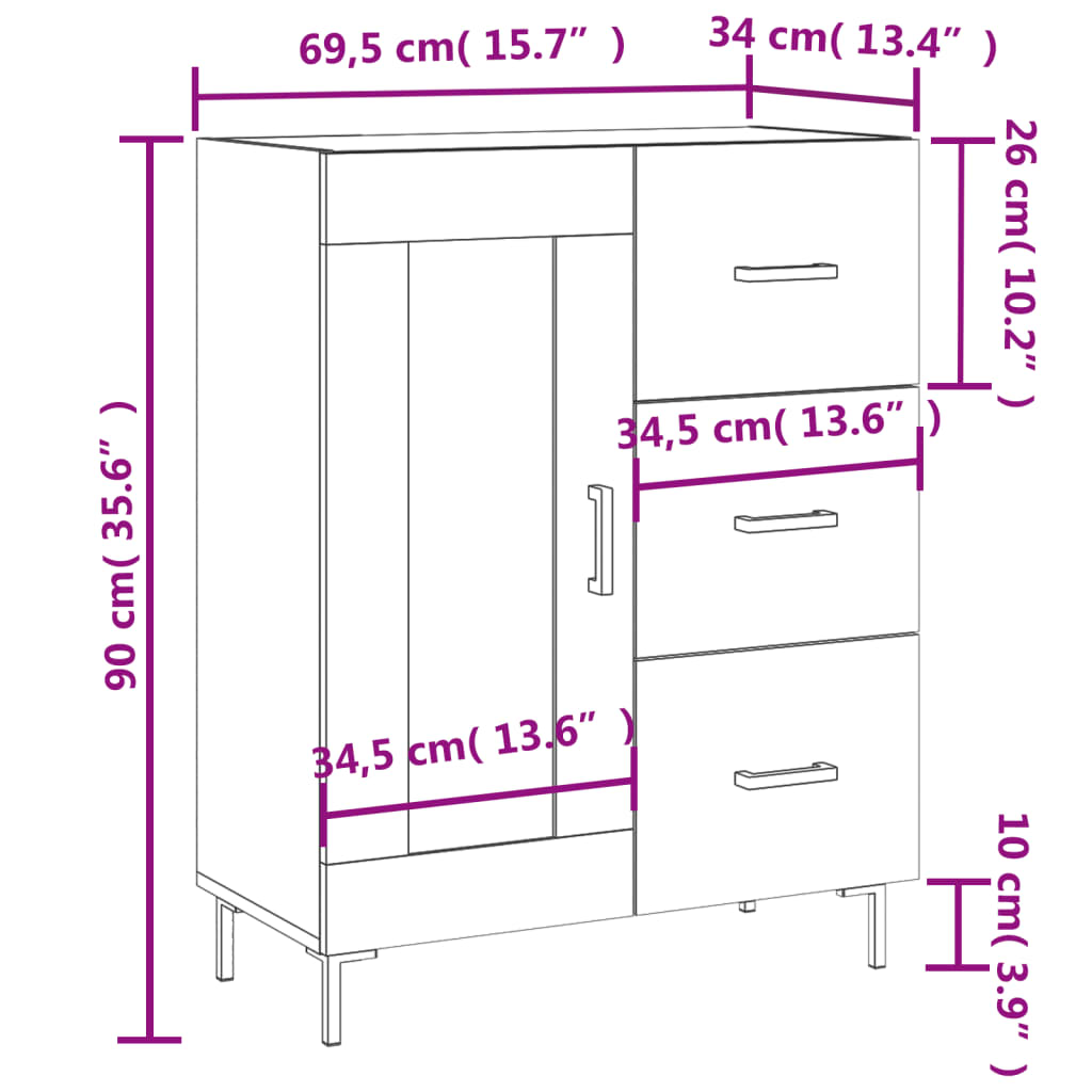 Komoda boja dimljenog hrasta 69,5x34x90 cm konstruirano drvo