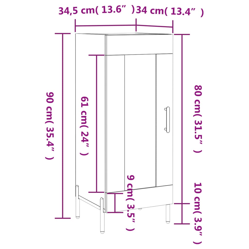 Komoda boja smeđeg hrasta 34,5 x 34 x 90 cm konstruirano drvo