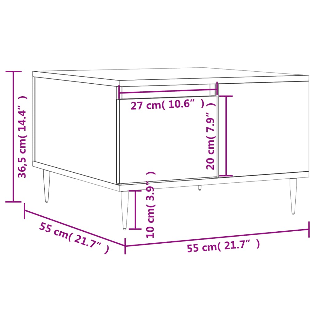 Stolić za kavu siva boja hrasta 55x55x36,5 cm konstruirano drvo