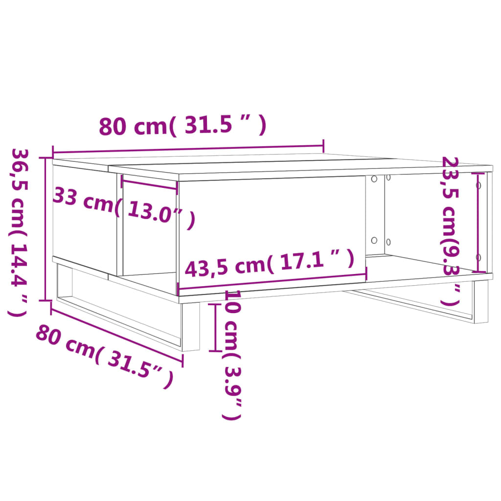 Stolić za kavu boja hrasta 80x80x36,5 cm konstruirano drvo