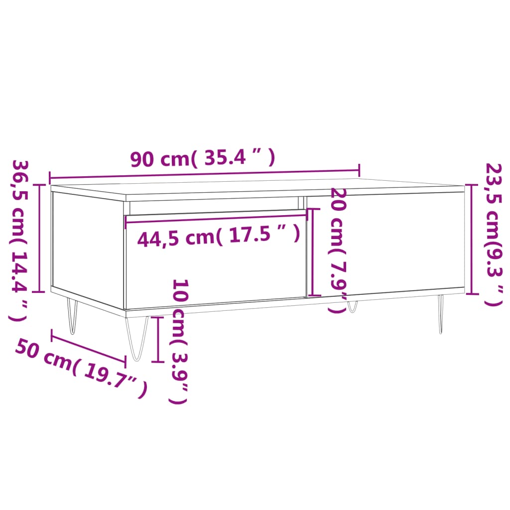 Stolić za kavu boja sivog hrasta 90x50x36,5cm konstruirano drvo
