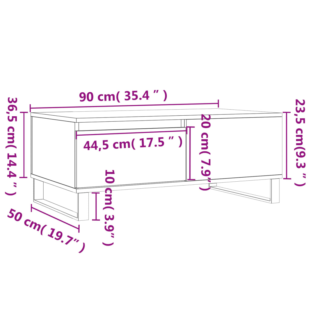 Stolić za kavu boja betona 90x50x36,5 cm konstruirano drvo
