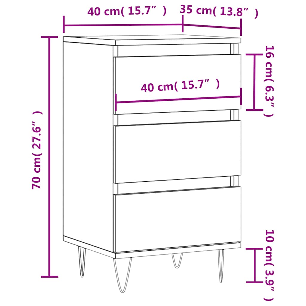 Komoda crna 40 x 35 x 70 cm od konstruiranog drva