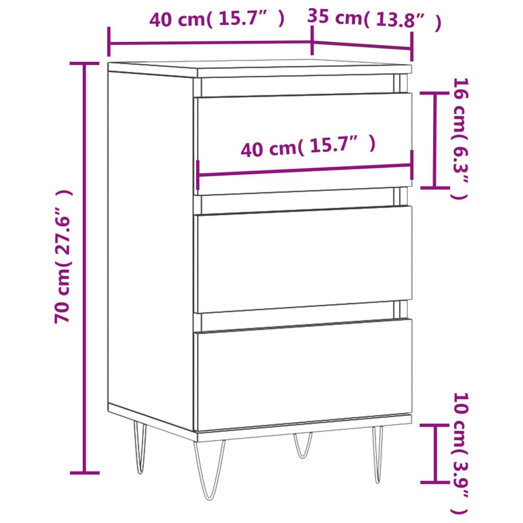 Komoda boja dimljenog hrasta 40 x 35 x 70 cm konstruirano drvo