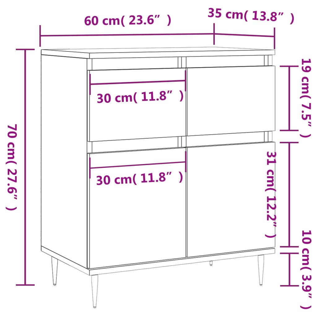 Komoda sivog hrasta sonome 60x35x70 cm od konstruiranog drva