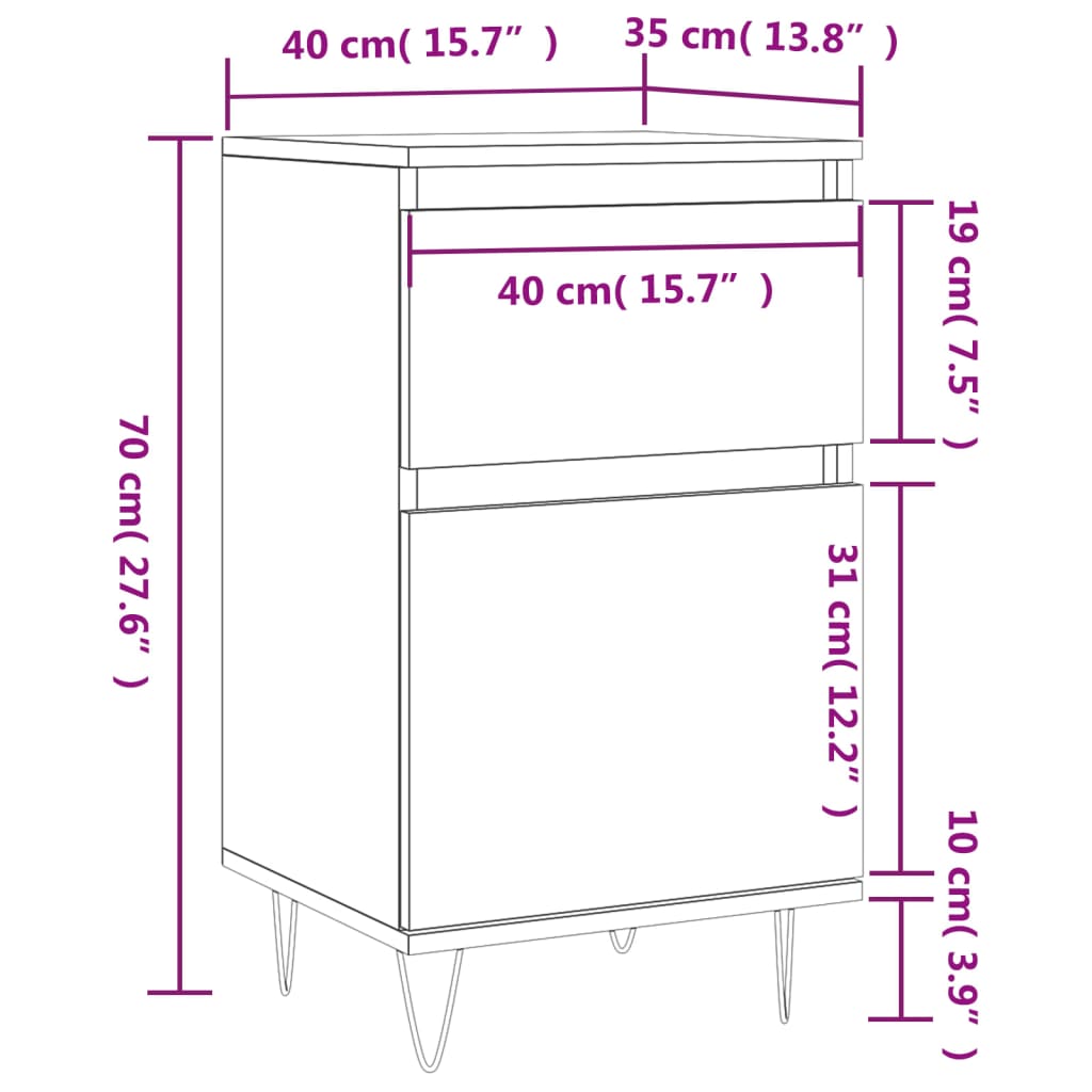 Komode 2 kom boja betona 40 x 35 x 70 cm od konstruiranog drva