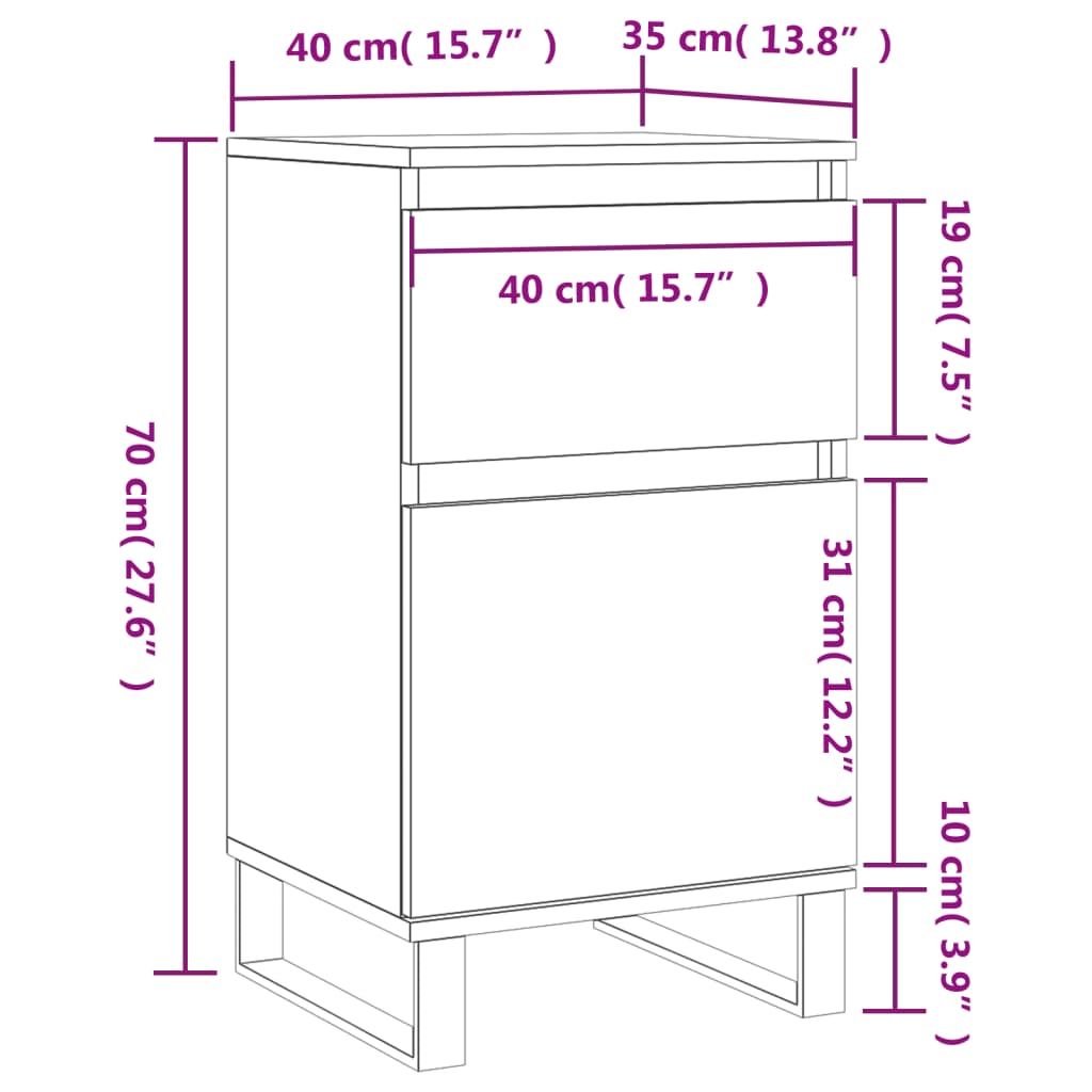Komode 2 kom crne 40 x 35 x 70 cm od konstruiranog drva