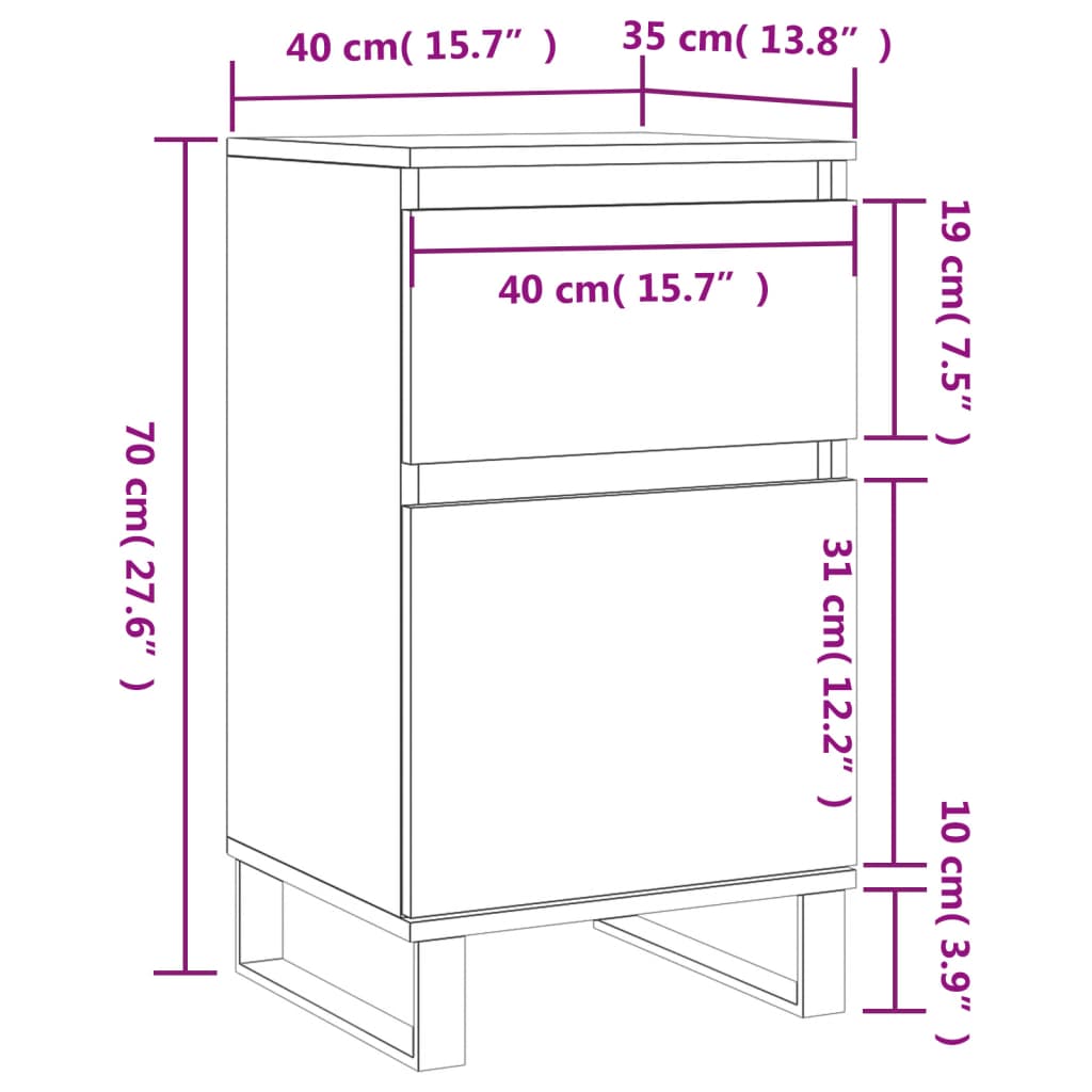 Komode 2 kom boja betona 40 x 35 x 70 cm od konstruiranog drva