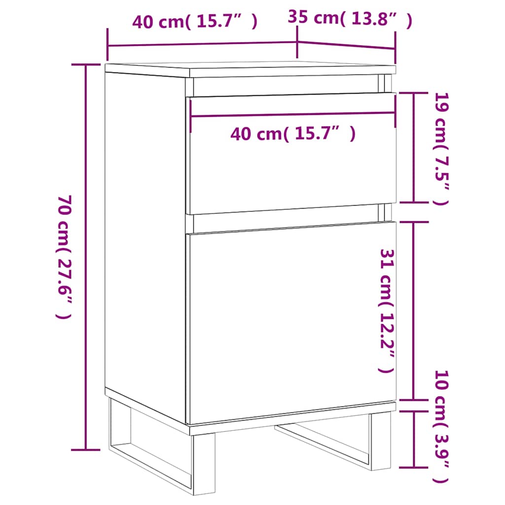 Komode 2 kom smeđa boja hrasta 40x35x70 cm konstruirano drvo