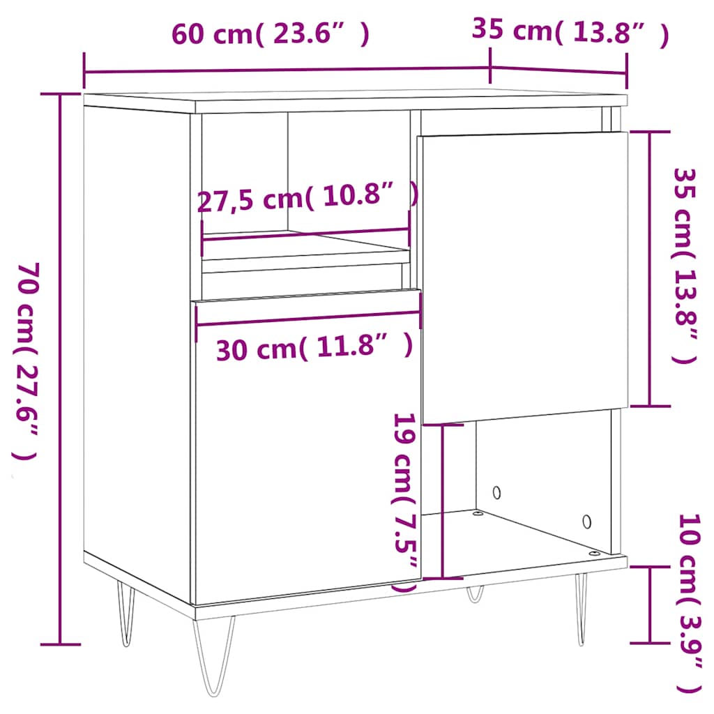 Komoda sivog hrasta sonome 60x35x70 cm od konstruiranog drva