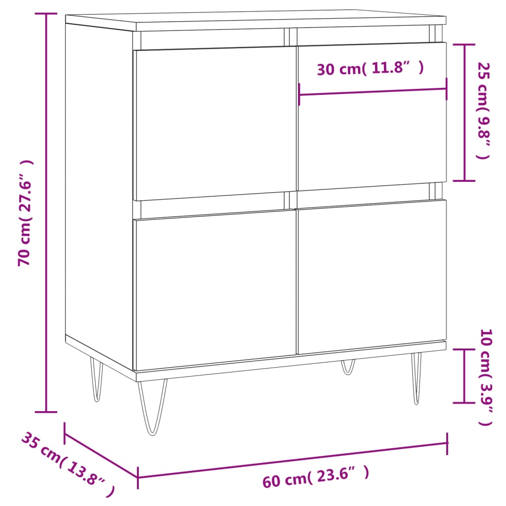 Komoda boja dimljenog hrasta 60 x 35 x 70 cm konstruirano drvo