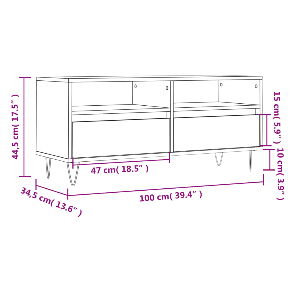 TV ormarić boja betona 100x34,5x44,5 cm od konstruiranog drva