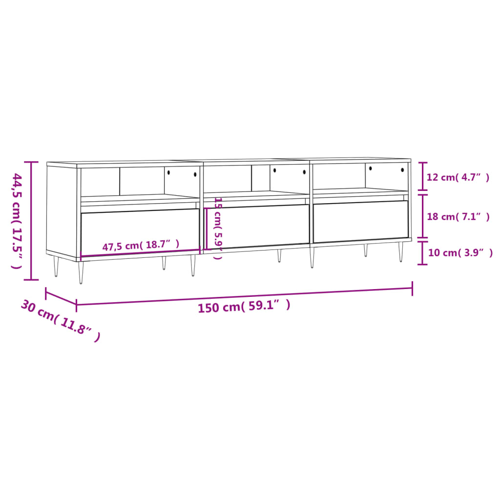 TV ormarić boja betona 150x30x44,5 cm od konstruiranog drva