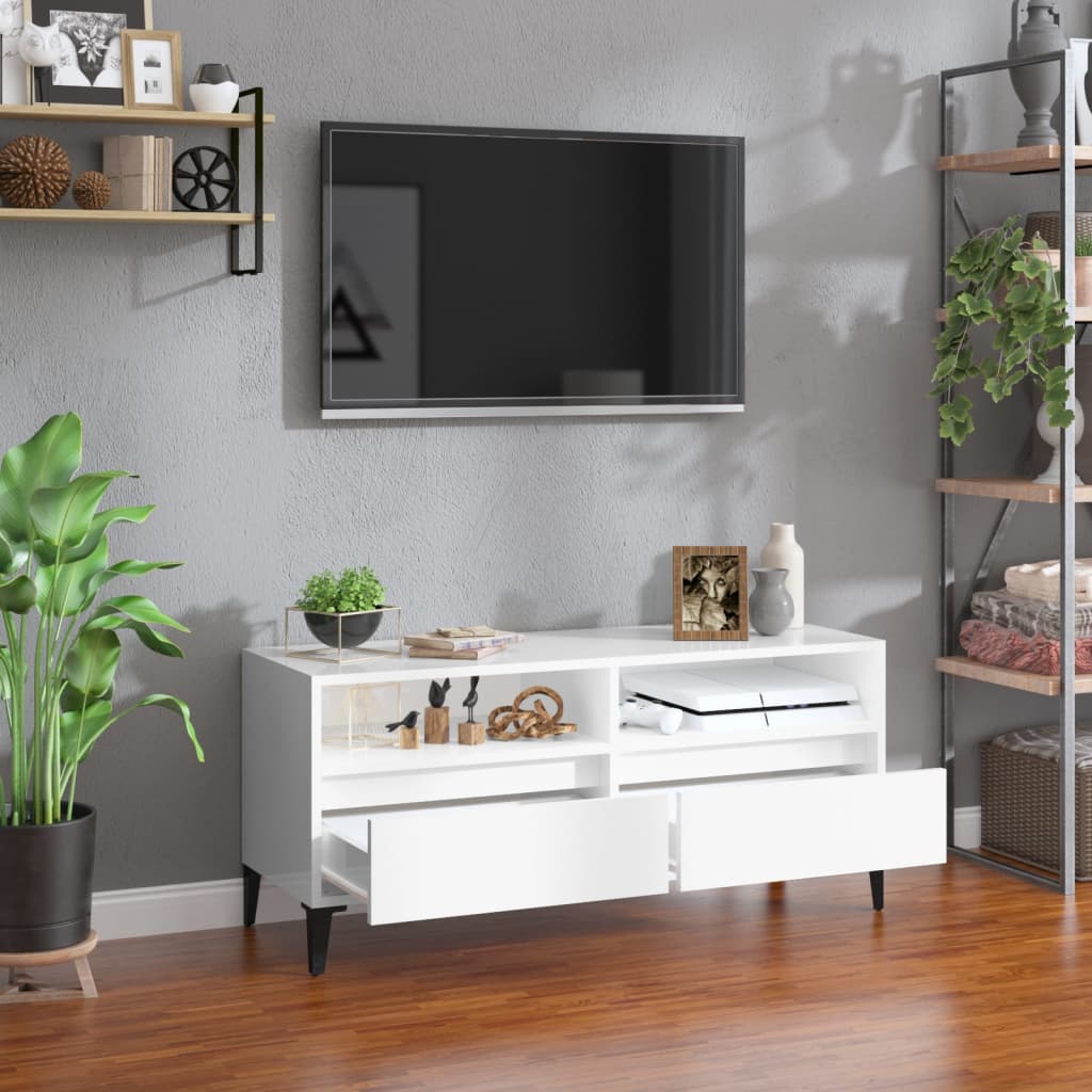 TV ormarić sjajni bijeli 100x34,5x44,5 cm od konstruiranog drva