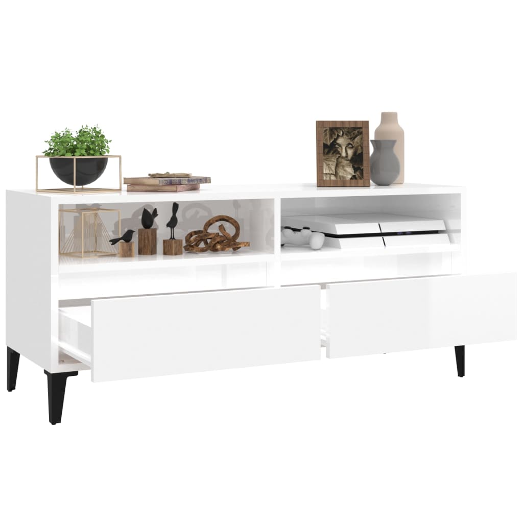 TV ormarić sjajni bijeli 100x34,5x44,5 cm od konstruiranog drva