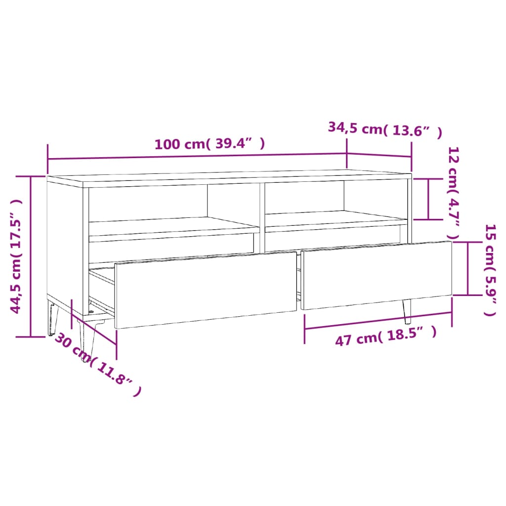 TV ormarić boja hrasta sonome 100x34,5x44,5cm konstruirano drvo