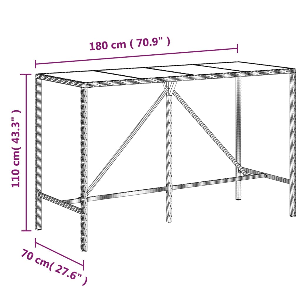 9-dijelni vrtni barski set sivi od poliratana i drva bagrema