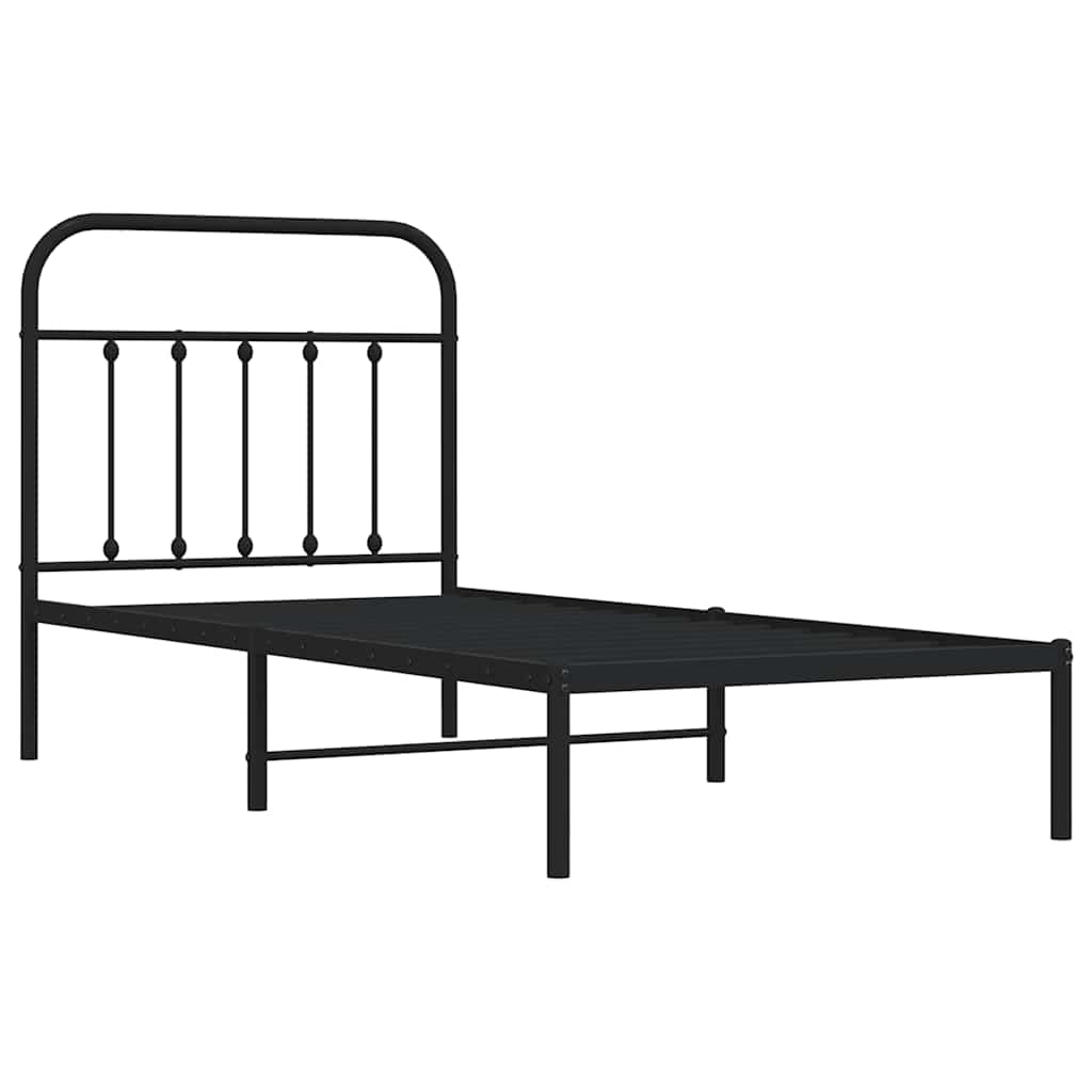 Metalni okvir za krevet s uzglavljem crni 90x190 cm