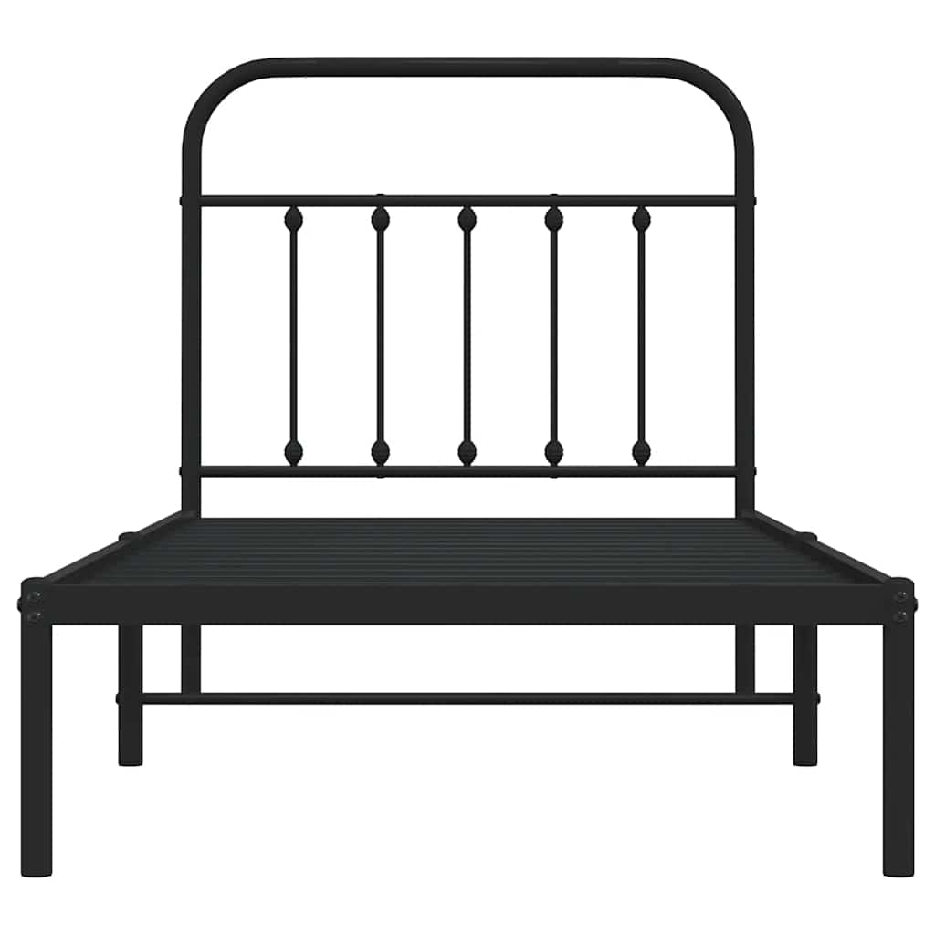 Metalni okvir za krevet s uzglavljem crni 90x190 cm