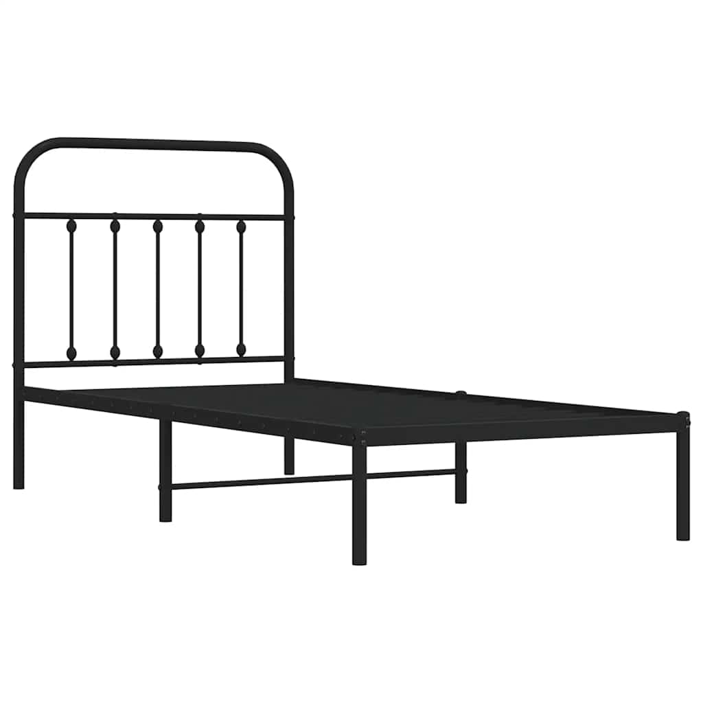 Metalni okvir za krevet s uzglavljem crni 90x200 cm
