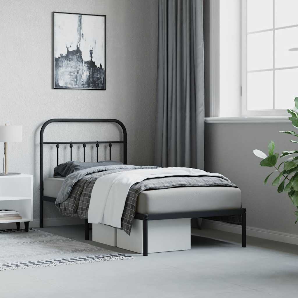 Metalni okvir za krevet s uzglavljem crni 90x200 cm