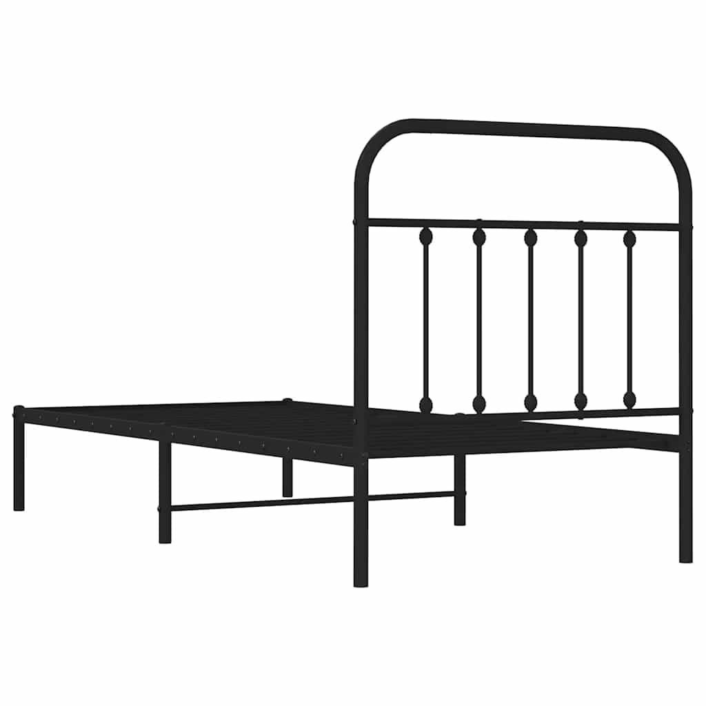 Metalni okvir za krevet s uzglavljem crni 90x200 cm