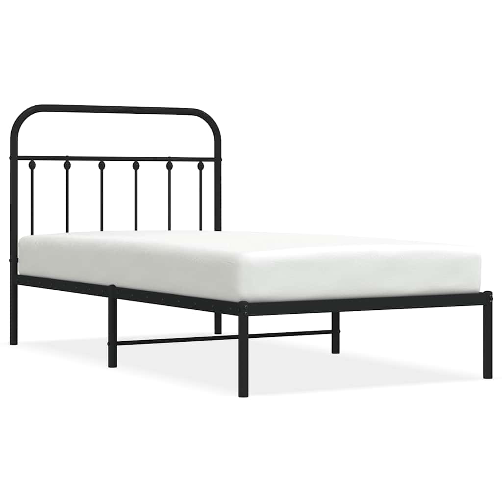 Metalni okvir za krevet s uzglavljem crni 100x190 cm