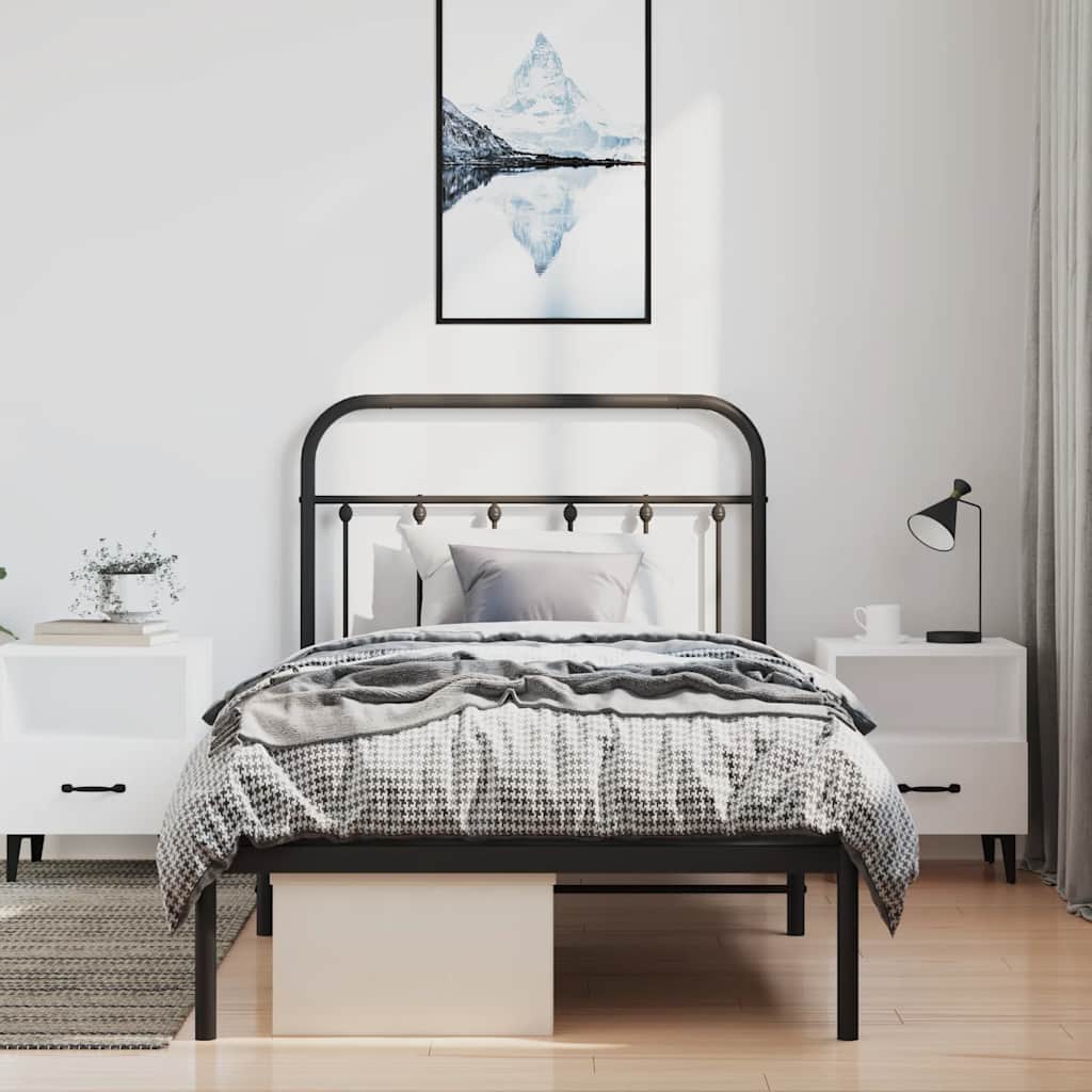 Metalni okvir za krevet s uzglavljem crni 100x190 cm