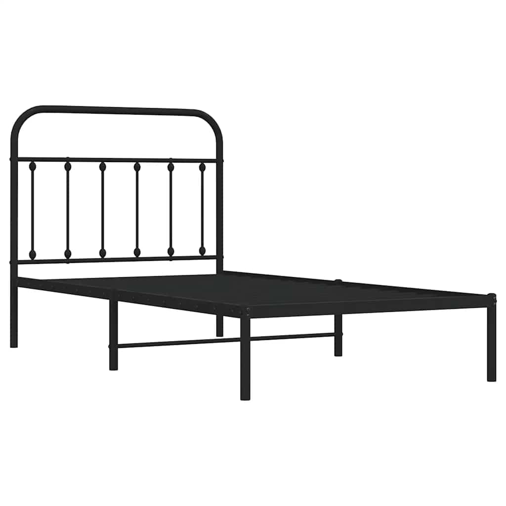 Metalni okvir za krevet s uzglavljem crni 100x190 cm