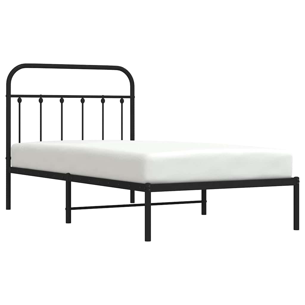 Metalni okvir za krevet s uzglavljem crni 100x190 cm