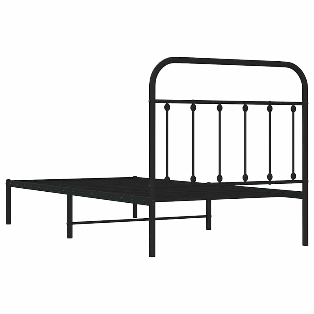 Metalni okvir za krevet s uzglavljem crni 100x190 cm