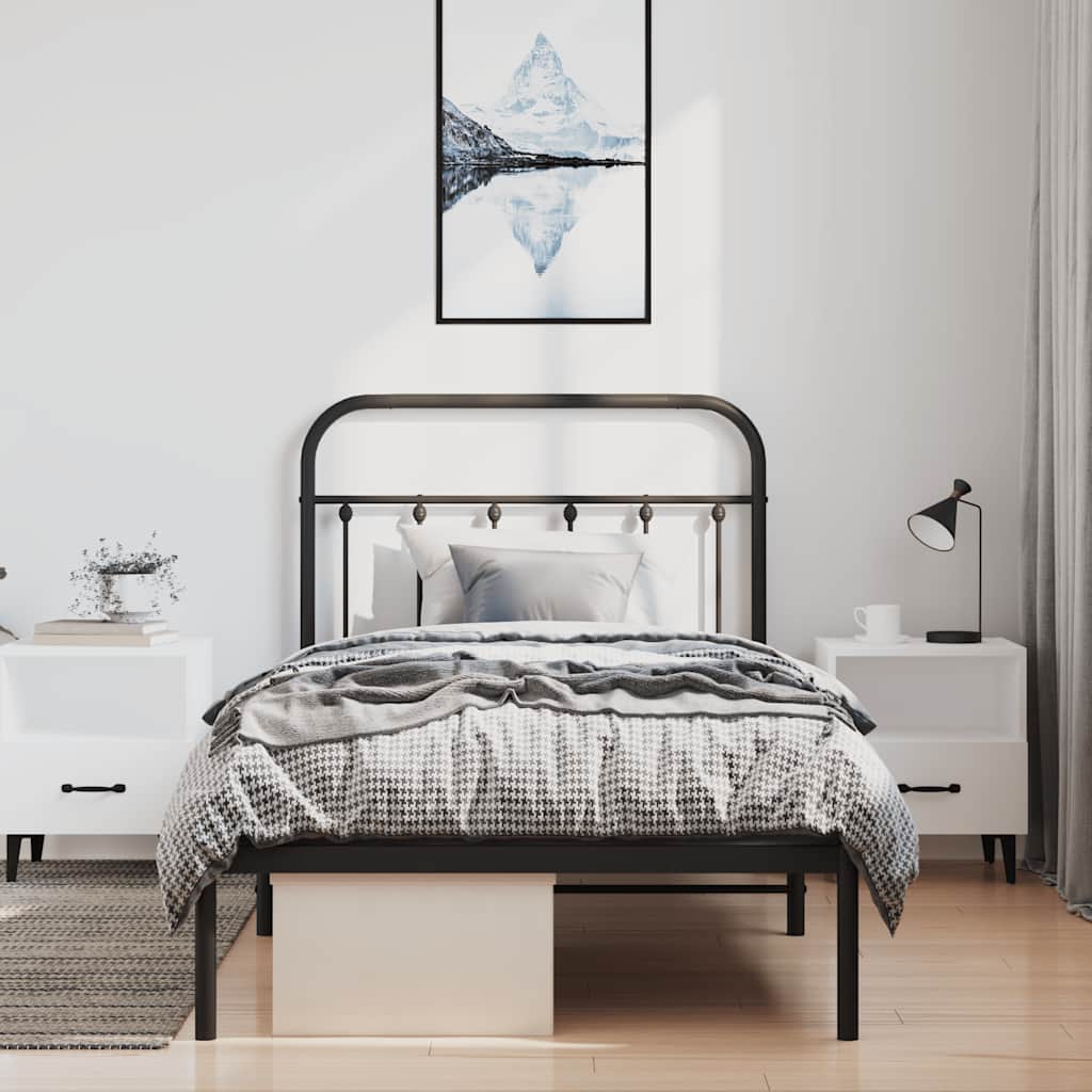 Metalni okvir za krevet s uzglavljem crni 100x200 cm